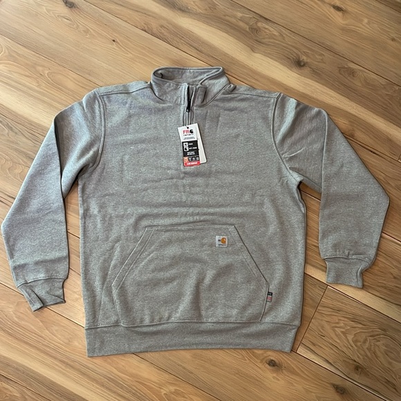 Flame Resistant Carhartt - Loose Fit Midweight Mock Neck Sweatshirt Heather Grey - Picture 6 of 14